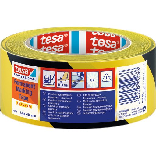 tesa Floor Marking Tape Premium indoor and outdoor 33m x 50 mm Gul-Svart