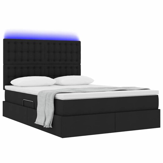 Seng med lagring og LED med LED Svart 140 x 190 cm Polyester