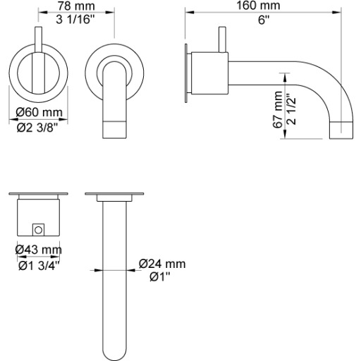 Vola Badekarbatteri 2111C Krom 160mm Vola Badekarbatteri 2111C Krom 160mm