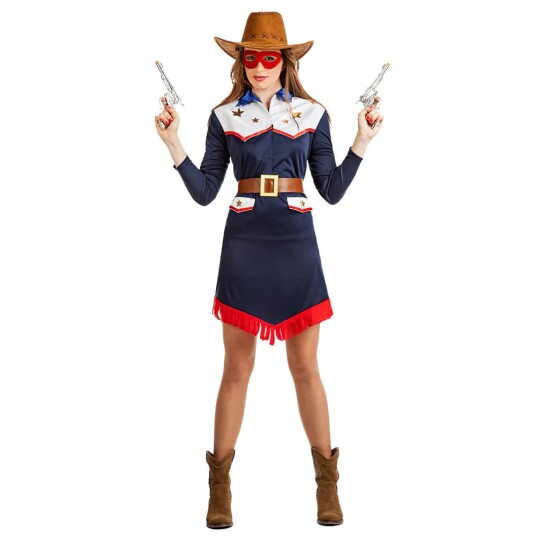 Blått Cowboy Kostyme til Dame med Gullstjerner Strl M/L Blått Cowboy Kostyme til Dame med Gullstjerner Strl M/L