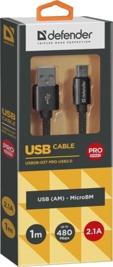 Usb-Kabel Defender Usb-A Til Microusb 1 M Svart (87802)