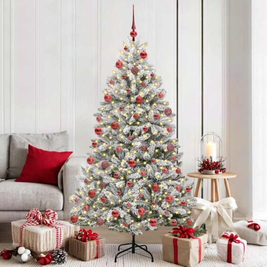 Kunstig juletre Grønn og hvit 180 cm PVC og metall