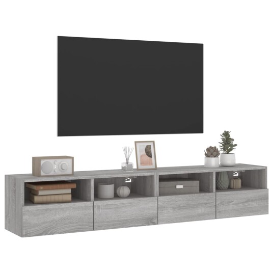 vidaXL Vegghengt TV-benk 2 stk grå sonoma 80x30x30 cm konstruert tre 8721012254633 vidaXL Vegghengt TV-benk 2 stk grå sonoma 80x30x30 cm konstruert tre 8721012254633