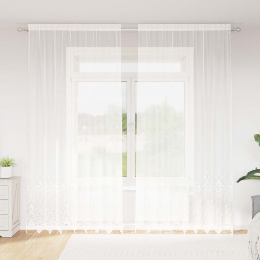Gardiner med gardiner Blomster Hvit Polyester