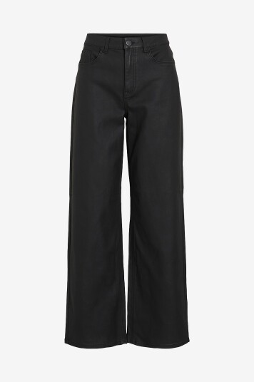 Vila Vifreya Høymidje Coated Jeans med Brede Bein - Svart Vila Vifreya Høymidje Coated Jeans med Brede Bein - Svart