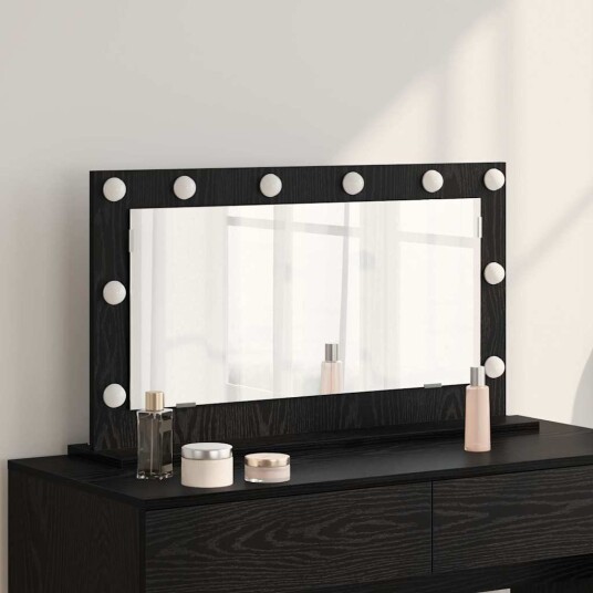  Speil med LED lamper Svart Eik 80x45x18 cm