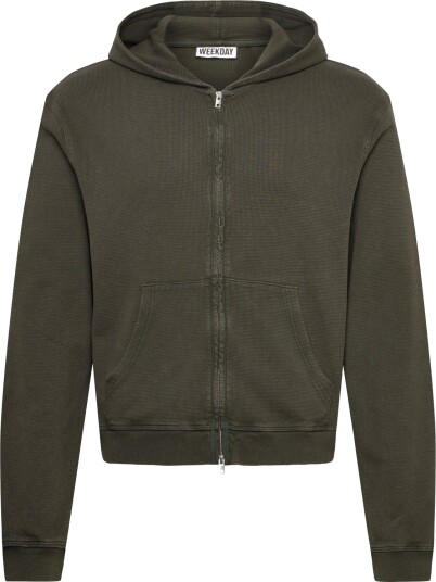 Weekday Shrunken Zip Hoodie   Khaki green   M