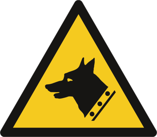 Fareskilt - Vokt Dem for hunden - Laminert vinyl klistremerke - 25 mm