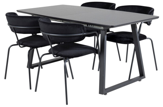 Venture Home Inca Matgruppe Forlengerbar 160 cm Rektangulær med 4 Arrow stoler Sort
