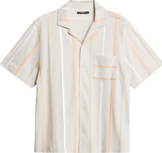 J. Lindeberg Theron Stripe Resort Shirt - Beige - M