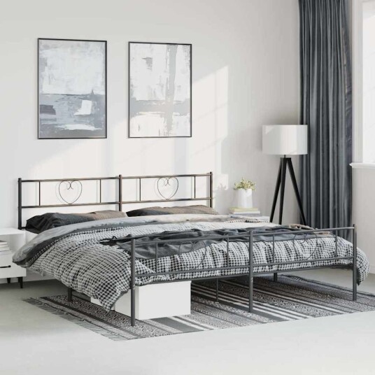  Sengeramme i metall med hode  og fotgavl svart 193x203 cm