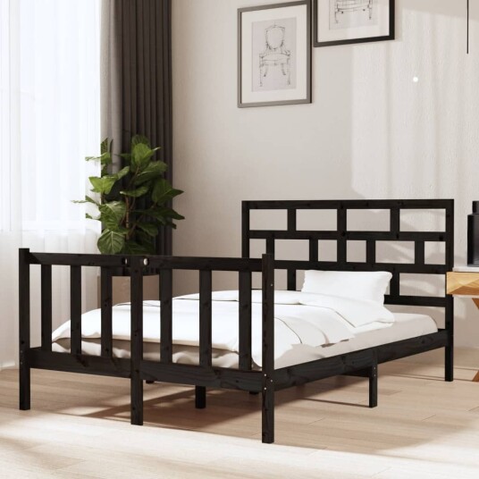Sengeramme svart heltre furu 135x190 cm Double Sengeramme svart heltre furu 135x190 cm Double