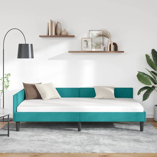 Hjørnesengramme med hodegjerde Turkis 100 cm x 200 cm Fløyel