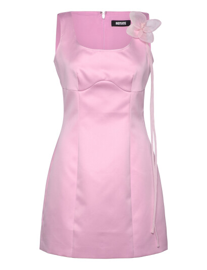 ROTATE Birger Christensen Satin Flower Dress Pink 42 ROTATE Birger Christensen Satin Flower Dress Pink 42