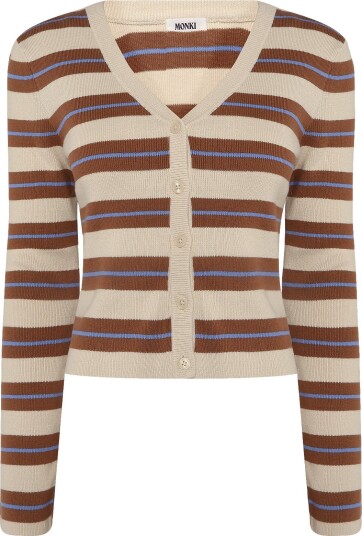 Monki Cropped Knitted V-Neck Cardigan - BROWN MEDIUM DUSTY - S
