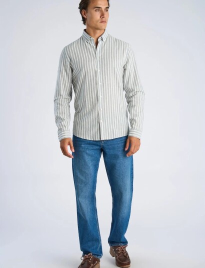 Lindbergh Wide Striped Cotton/Linen Shirt L/S Green XXL Lindbergh Wide Striped Cotton/Linen Shirt L/S Green XXL