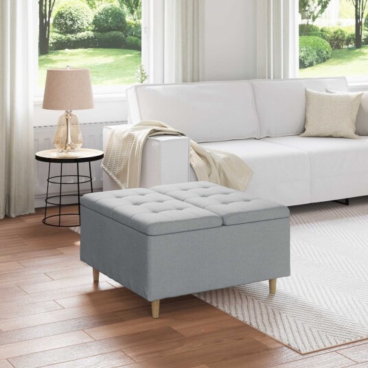 vidaXL Oppbevaringsottoman med pute Lysegrå 80 x 80 x 45 cm stoff