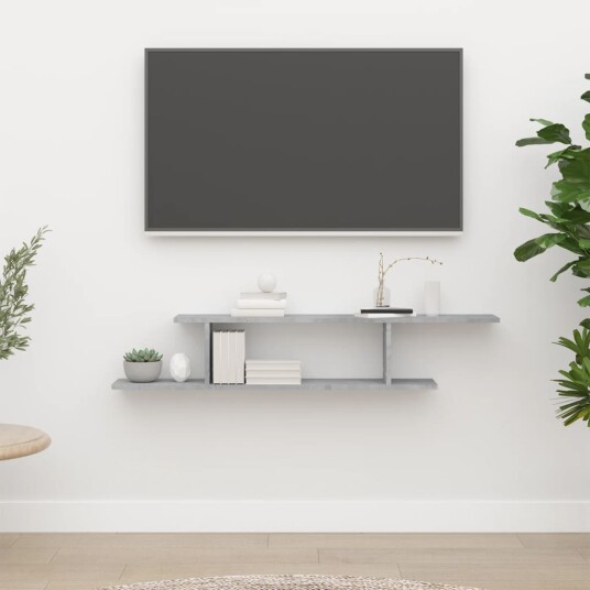vidaXL Veggmontert TV-hylle betonggr? 125x18x23 cm sponplate vidaXL Veggmontert TV-hylle betonggr? 125x18x23 cm sponplate
