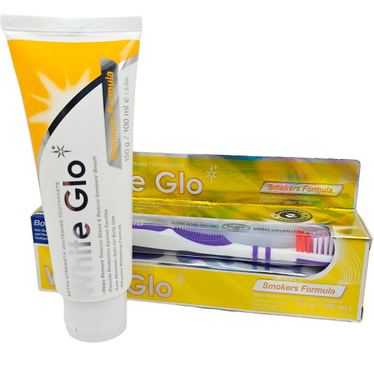 Tannblekingstannkrem WHITE GLO Smokers Formula 100ml + tannbørste Tannblekingstannkrem WHITE GLO Smokers Formula 100ml + tannbørste