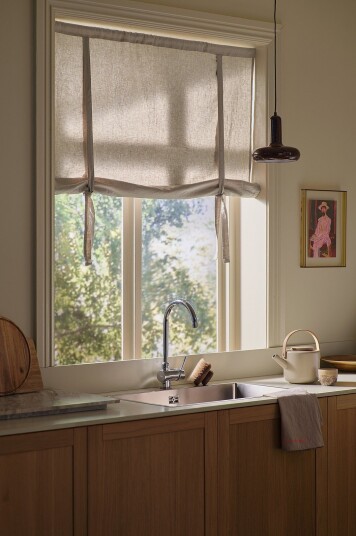 Ellos Home Roll up gardin Elly i resirkulert halvlinne Beige