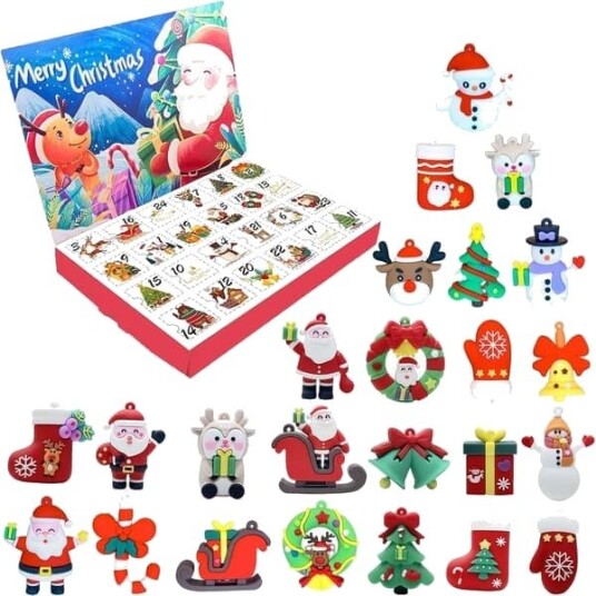 Adventskalender 2026 for jenter og gutter 24 dager unik gave nedtellingskalender juleblindboks med 24 unike 3D juletema leker dekor