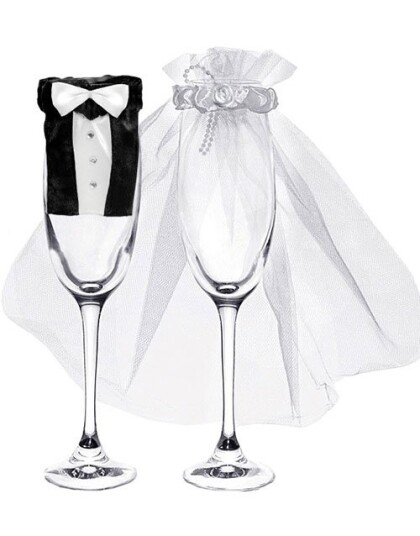 Partydeco Dekorasjonsett til To Vinglass for Bryllup