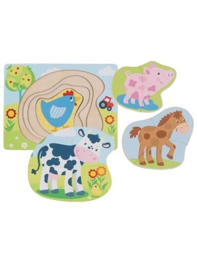 Goki Wooden Layer Puzzle Farm Animals 10 pcs. Tre