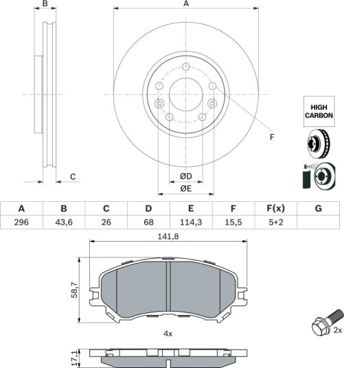 BOSCH BSH3405N0194 Bremseskiver og -klosser