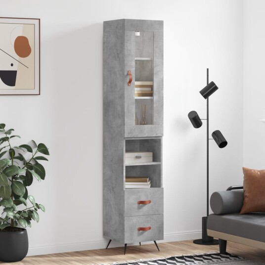 vidaXL Highboard betonggrå 34,5x34x180 cm konstruert tre 8720845486990