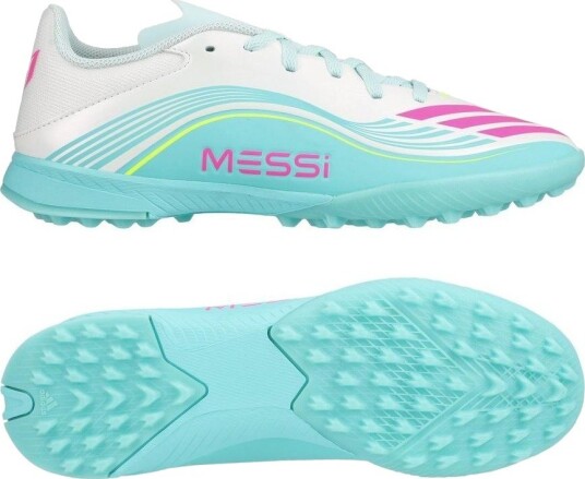 adidas F50 Messi League TF Aurora Radiante Fottøy Hvit/Lucid Pink/Flash Aqua Barn Turf (TF) størrelse 38 adidas F50 Messi League TF Aurora Radiante Fottøy Hvit/Lucid Pink/Flash Aqua Barn Turf (TF) størrelse 38