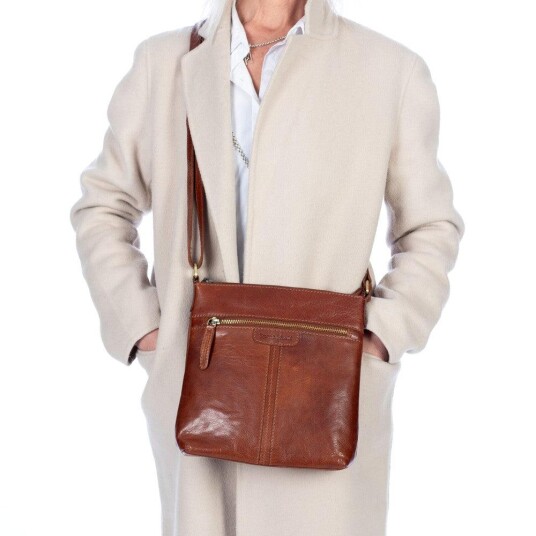 Springfield skulderveske i skinn Cognac