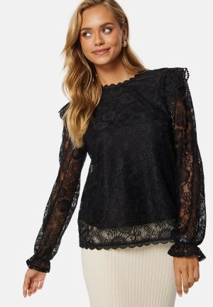 Pieces Olline LS Lace Top Black XS