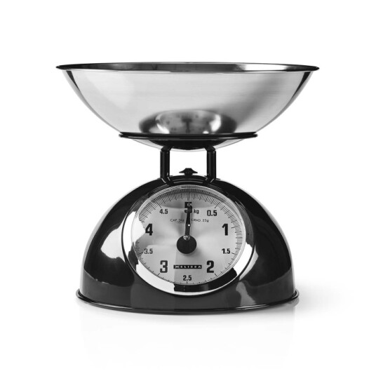 MELISSA Retro kjøkkenvekt | Analog | Metallhus | Avtakbar skål | Maks. 5 kg | 25 grams trinn | Svart