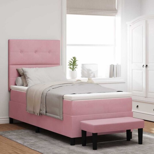 Boksfjær Seng med madrass Rosa 80 x 200 cm Fløyel
