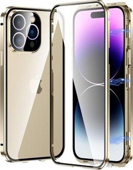 iPhone 14 Pro Magnetic Deksel med Herdet Glass - Gull