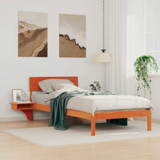  Sengeramme med nattbord Voksbrun 80 x 200 cm Heltre furu