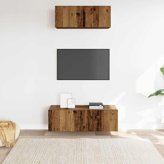 TV-skapsett 2 deler veggmontert gammelt tre konstruert tre 8721158760197