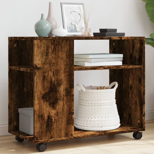 Sidebord med hjul røkt eik 70x35x60 cm konstruert tre 8721158360151