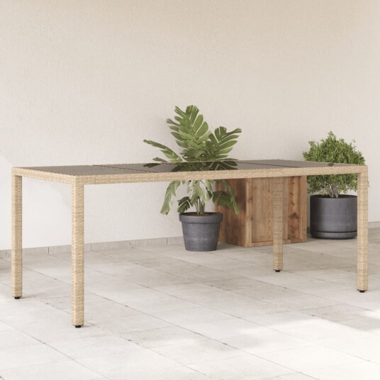 Hagebord med glassplate beige 190x90x75 cm polyrotting 365539