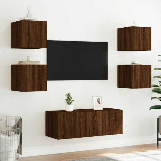  TV-benker med LED-lys 2 stk brun eik 30,5x35x30 cm 837231