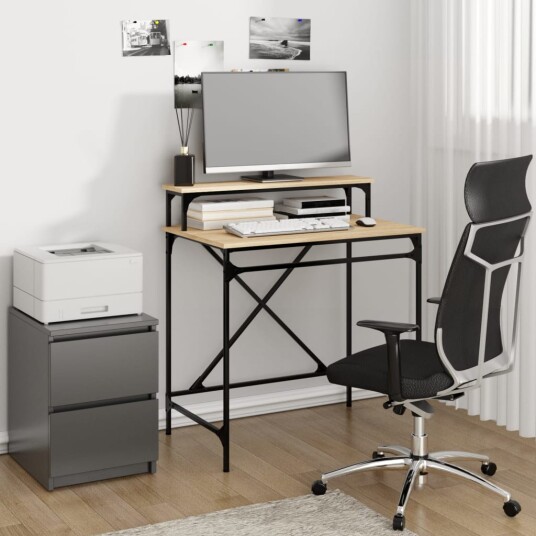 vidaXL Skrivebord sonoma eik 80x50x90 cm konstruert tre og jern