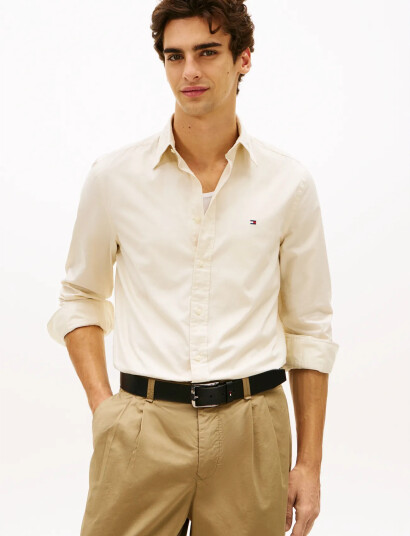 Tommy Hilfiger Flex Poplin Solid Rf Shirt Cream L