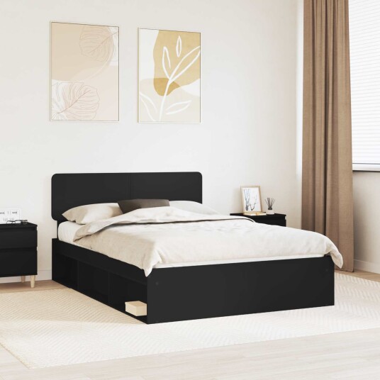 Sengestamme med hodegjerde Svart 140 x 190 cm Massiv furu