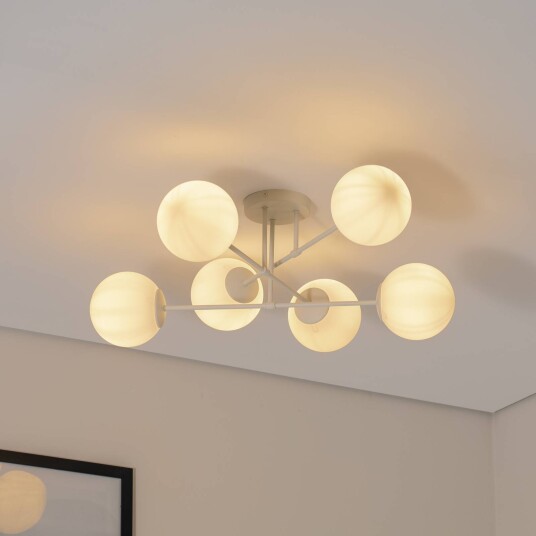 HELam Moon taklampe 87 cm 6 lyskilder sandfarget glass E27
