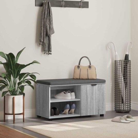 vidaXL Gangbenk Grå Sonoma 80 x 38 x 46 cm Konstruert treverk og stoff vidaXL Gangbenk Grå Sonoma 80 x 38 x 46 cm Konstruert treverk og stoff