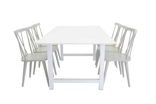 Venture Design Cirebon & Mariette spisegruppe Hvit/grå 6 st stoler & bord 220 x 100 cm