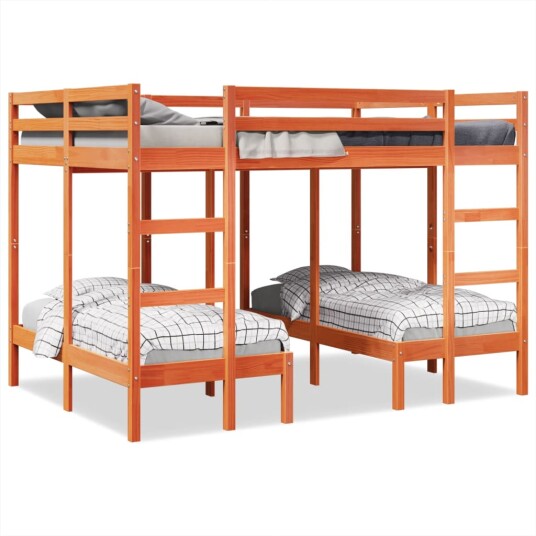 Trippel ramme køyeseng voksbrun 140x200/70x140 cm heltre furu 3308579