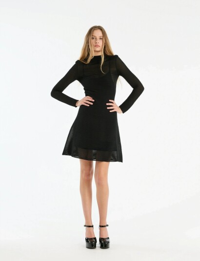 ROTATE Birger Christensen Knitted Flared Mini Dress Black 34 ROTATE Birger Christensen Knitted Flared Mini Dress Black 34