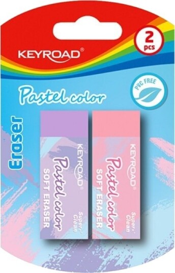 Keyroad Viskelær For Tegning Keyroad, 2 Stk, Blister, Pastellfarger, Miks Farger