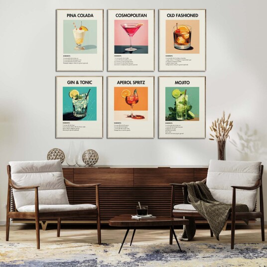 Cocktailoppskrift Posters sett av 6